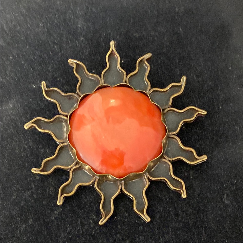 Sunburst Brooch With Precious Stone Pendant
